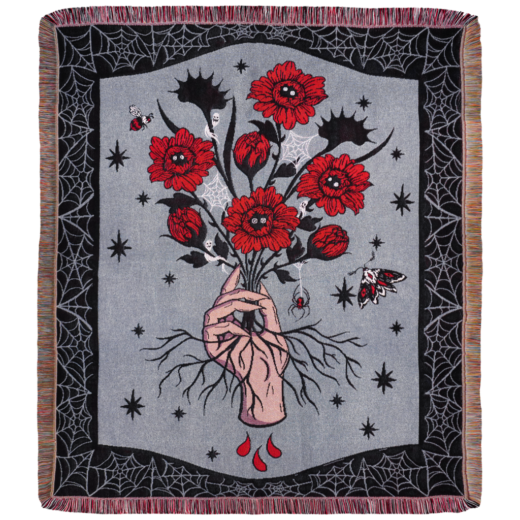 Eternal Bloom - Gothic Flower Bouquet Woven Blanket
