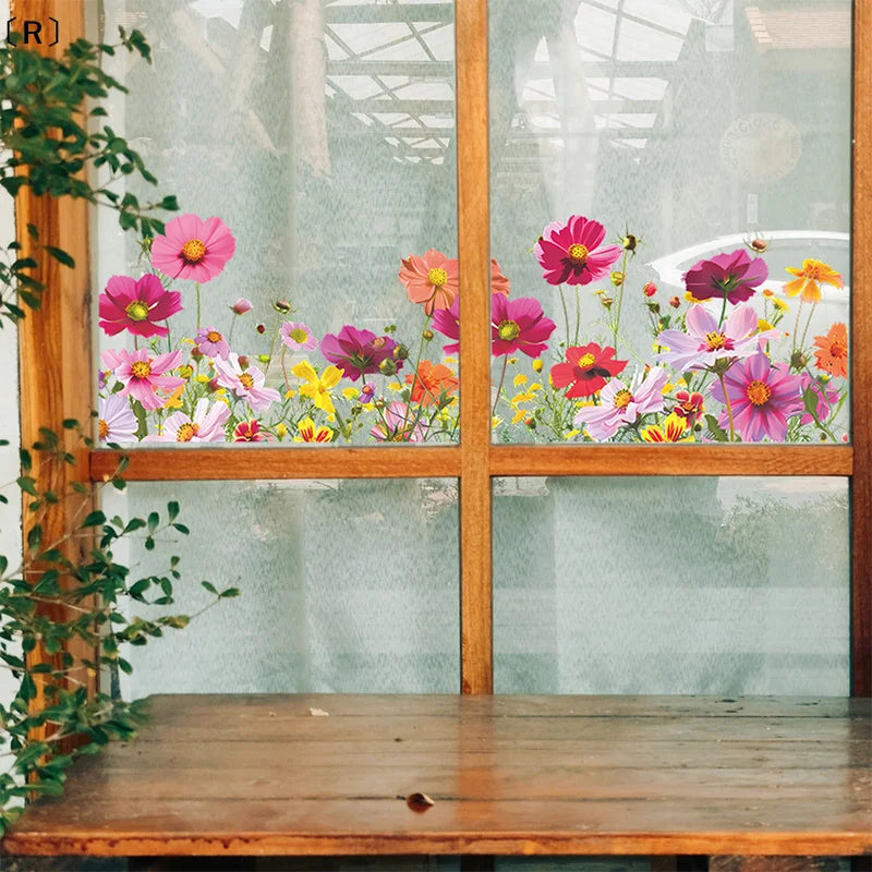 Beautiful Colorful Flowers Wall Stickers | Window Decor Mural for Home