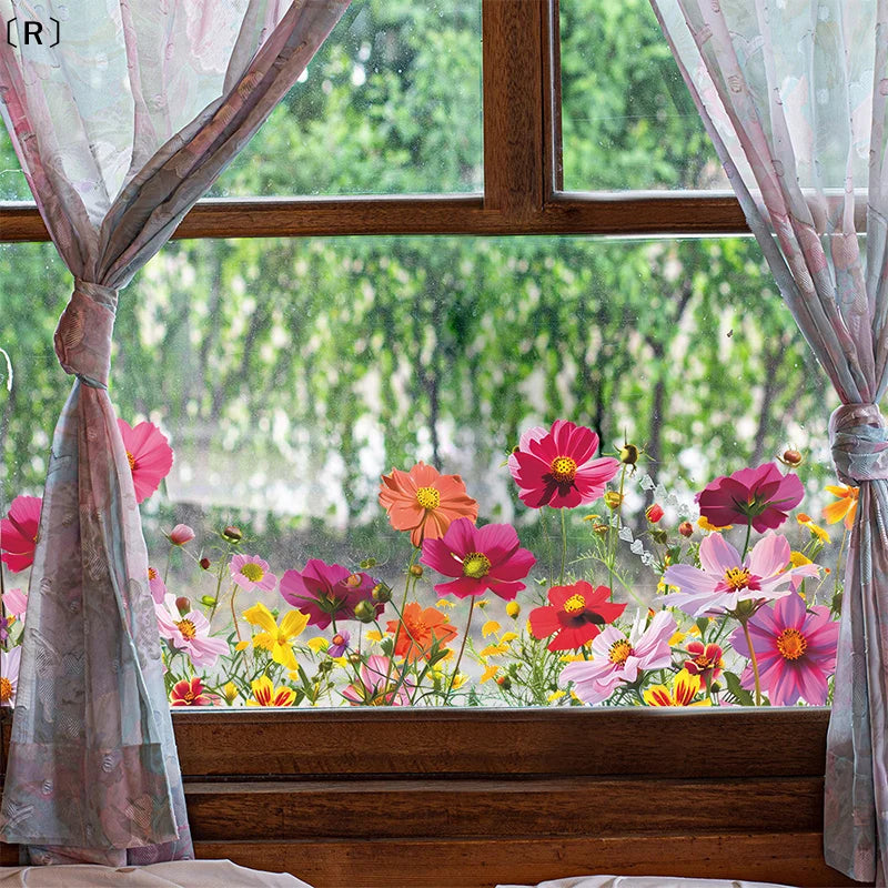 Beautiful Colorful Flowers Wall Stickers | Window Decor Mural for Home