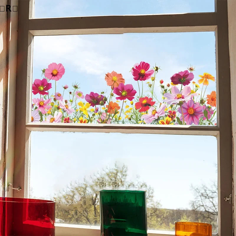 Beautiful Colorful Flowers Wall Stickers | Window Decor Mural for Home