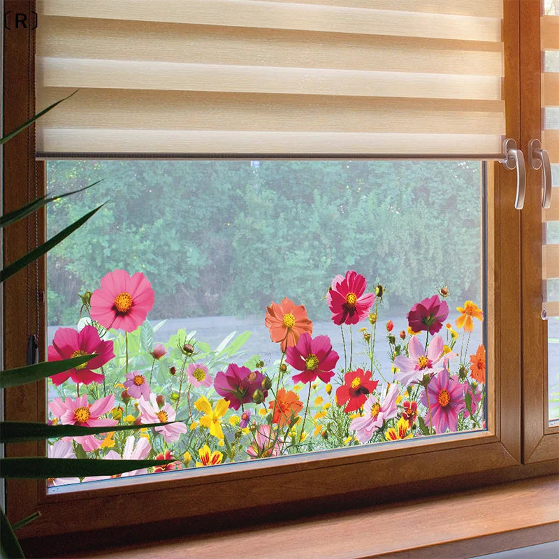 Beautiful Colorful Flowers Wall Stickers | Window Decor Mural for Home
