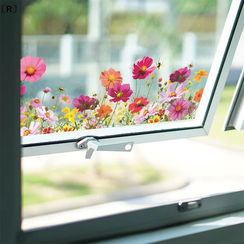 Beautiful Colorful Flowers Wall Stickers | Window Decor Mural for Home