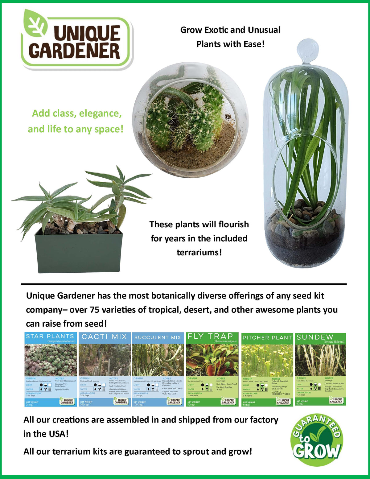 Flytrap Garden Glass Terrarium Seed Starting Kit