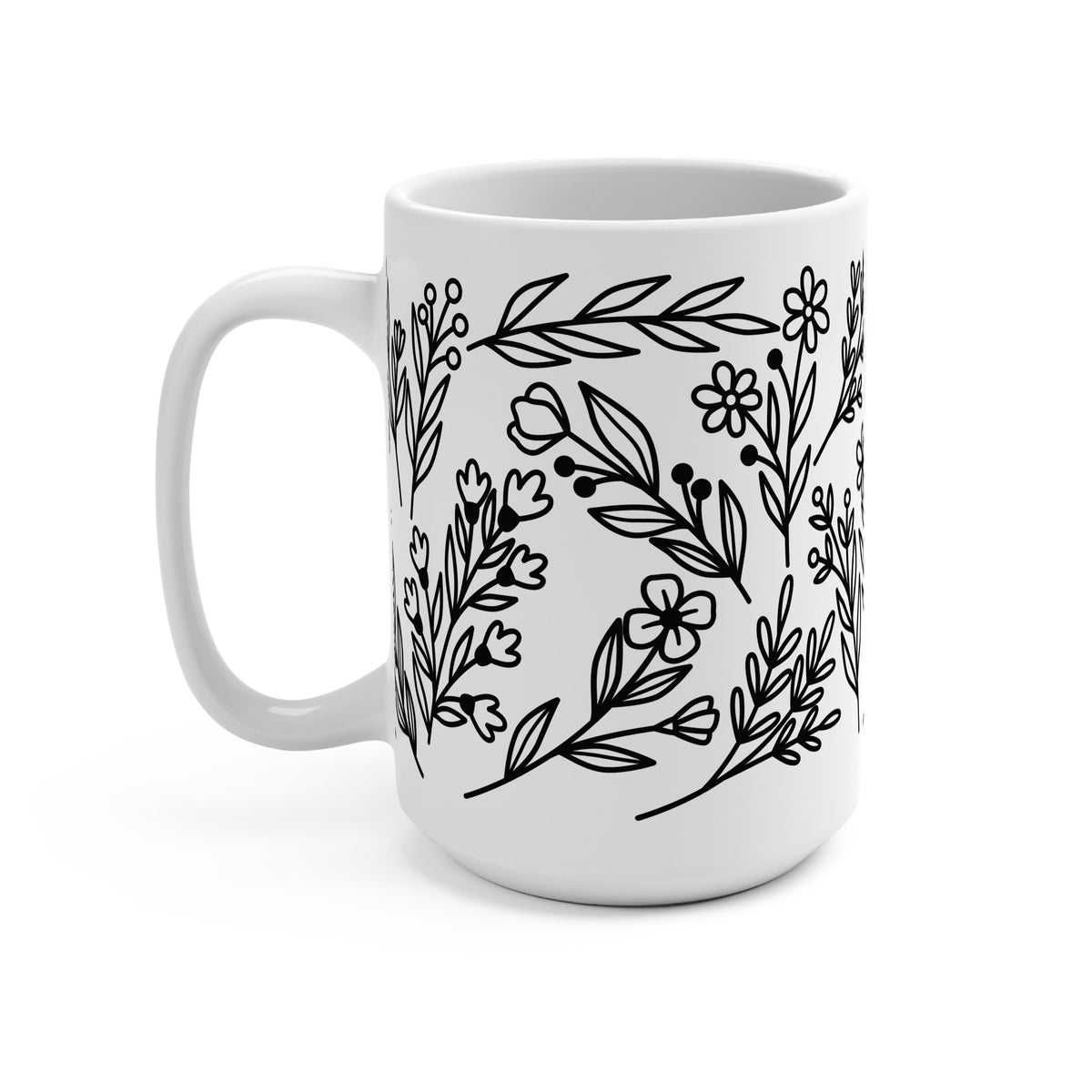 Black Floral Botanical Glass Cups