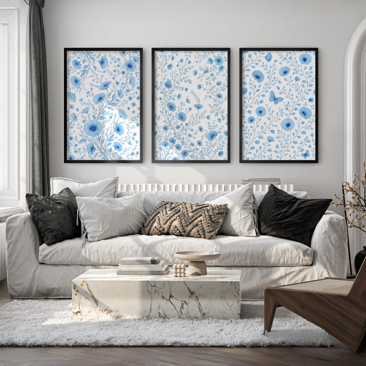Botanical Posters Vintage – Blue Floral Set of 3
