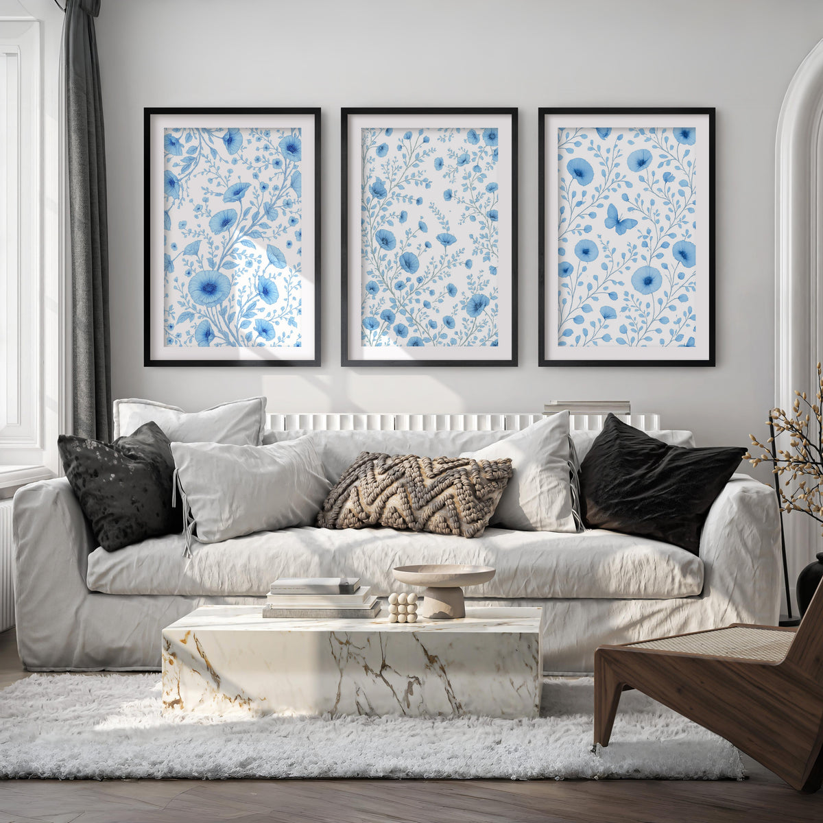 Botanical Posters Vintage – Blue Floral Set of 3