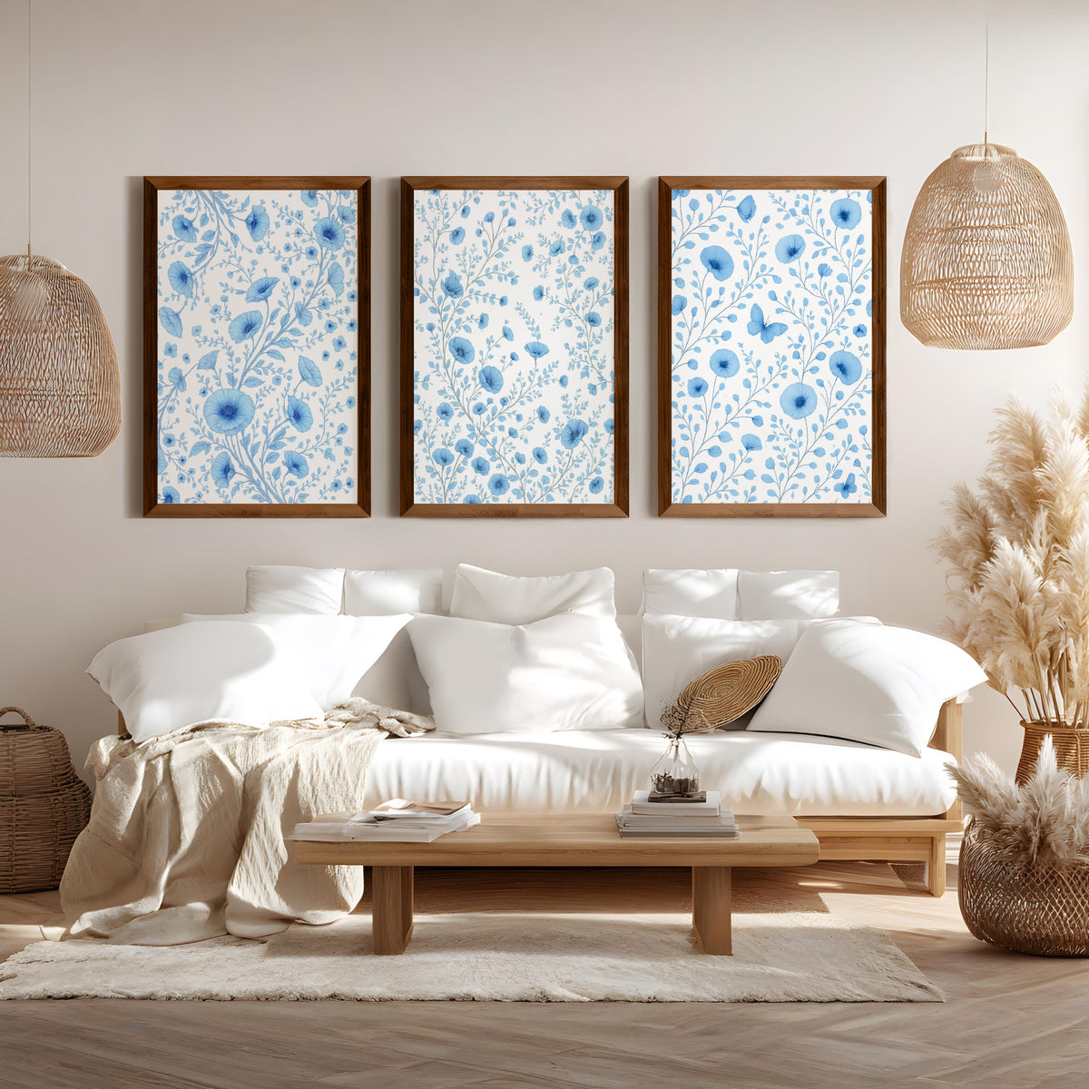 Botanical Posters Vintage – Blue Floral Set of 3