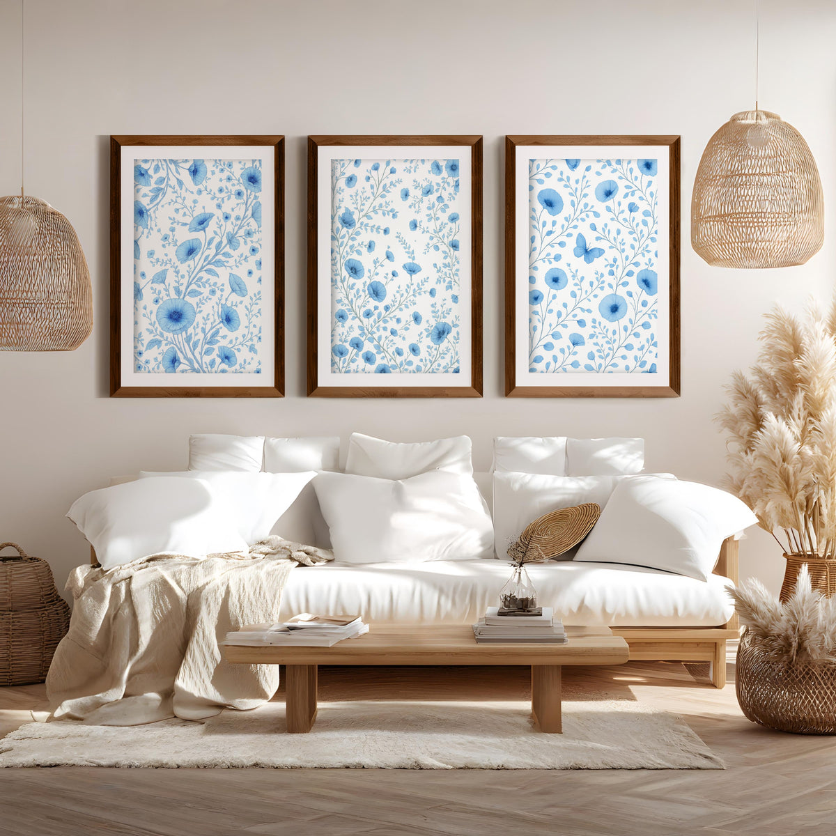 Botanical Posters Vintage – Blue Floral Set of 3