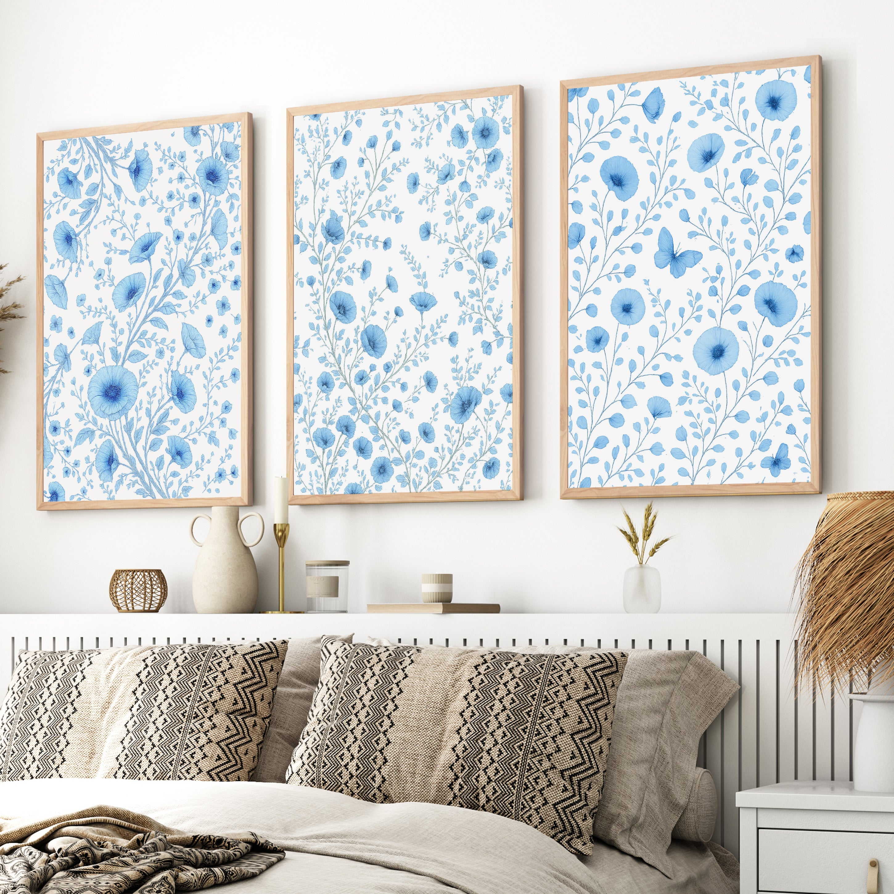 Botanical Posters Vintage – Blue Floral Set of 3