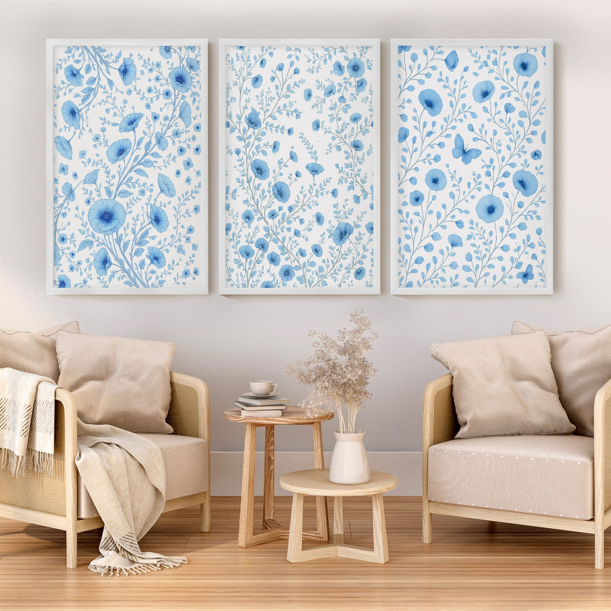 Botanical Posters Vintage – Blue Floral Set of 3