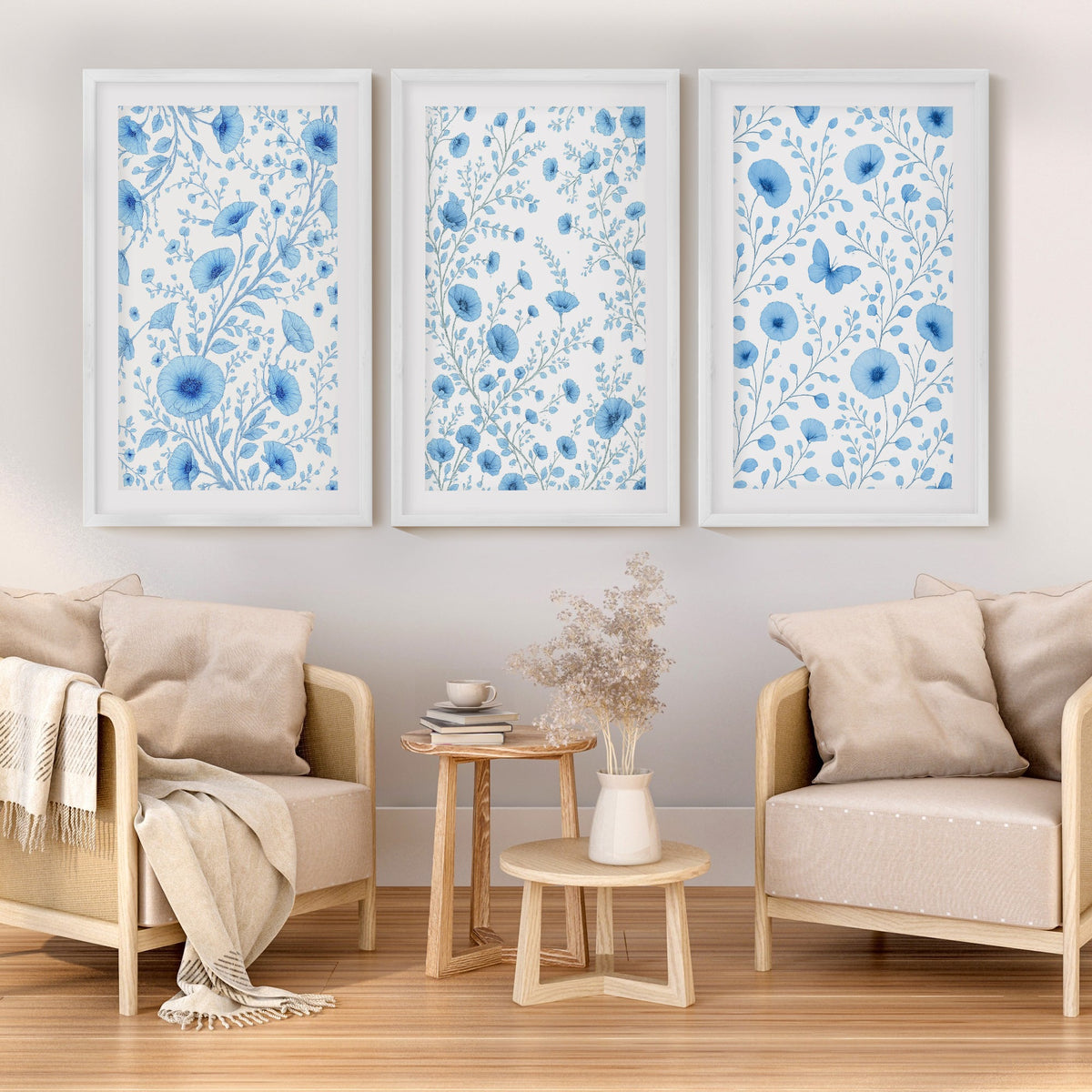Botanical Posters Vintage – Blue Floral Set of 3