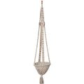 Cotton Macrame Plant Hanger with Wood Beads & Tassel