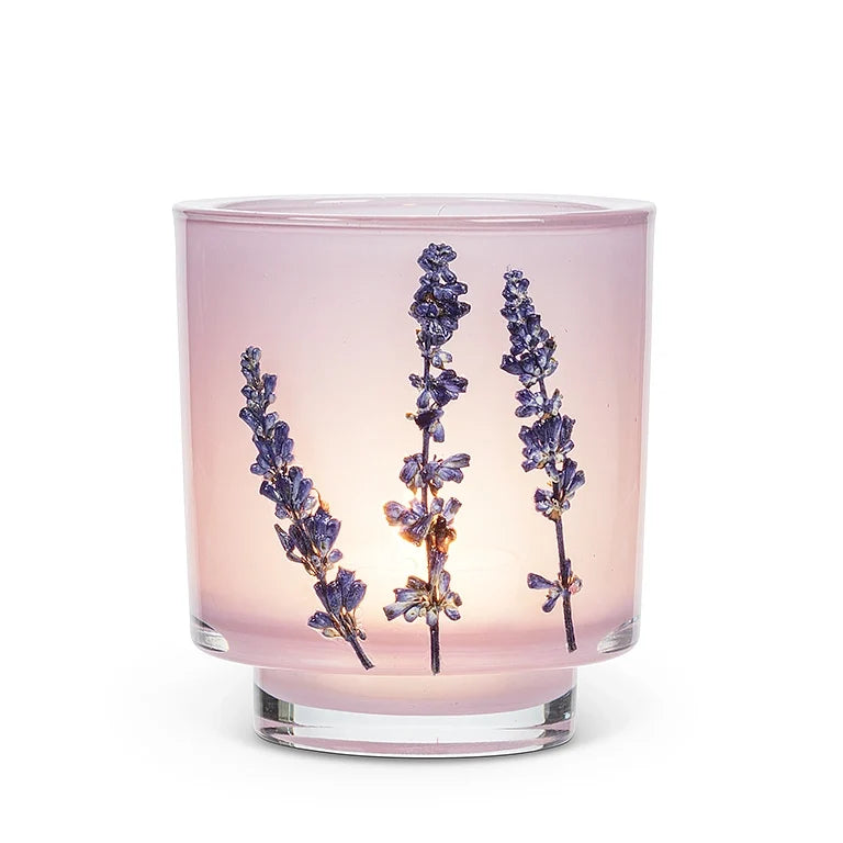 Frosted Glass Votive Candle Holder With Pressed Flowers Set of 4