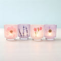 Frosted Glass Votive Candle Holder With Pressed Flowers Set of 4